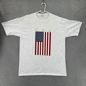 Vintage 90s US Flag Graphic T-Shirt Adult XL Gray CalCru Single Stitch READ